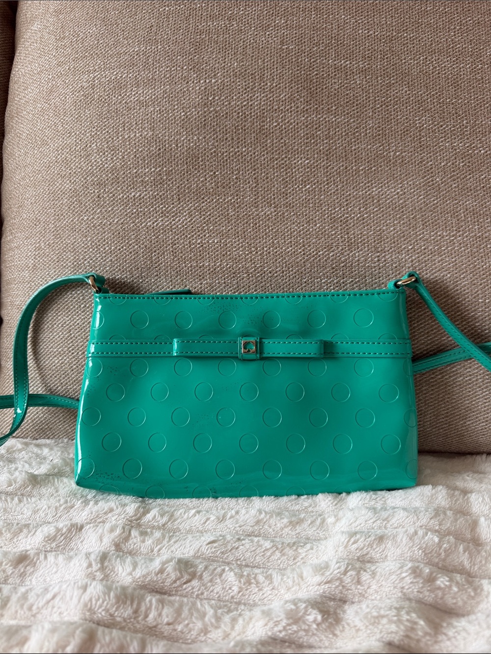 kate spade camellia street Teal Patent Amy Crossbody with Bow Detail